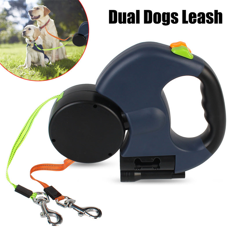 Dual Retrackable Reflective Dog Leash With LED Light
