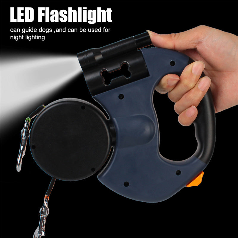 Dual Retrackable Reflective Dog Leash With LED Light