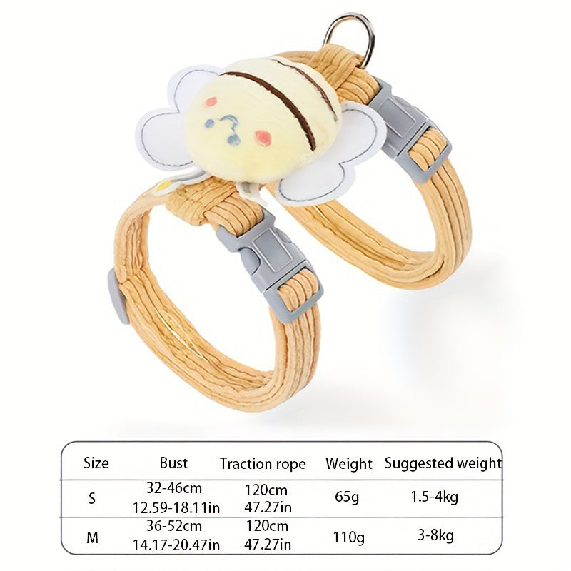 Cartoon Bee Pet Harness Leash and Collar Set