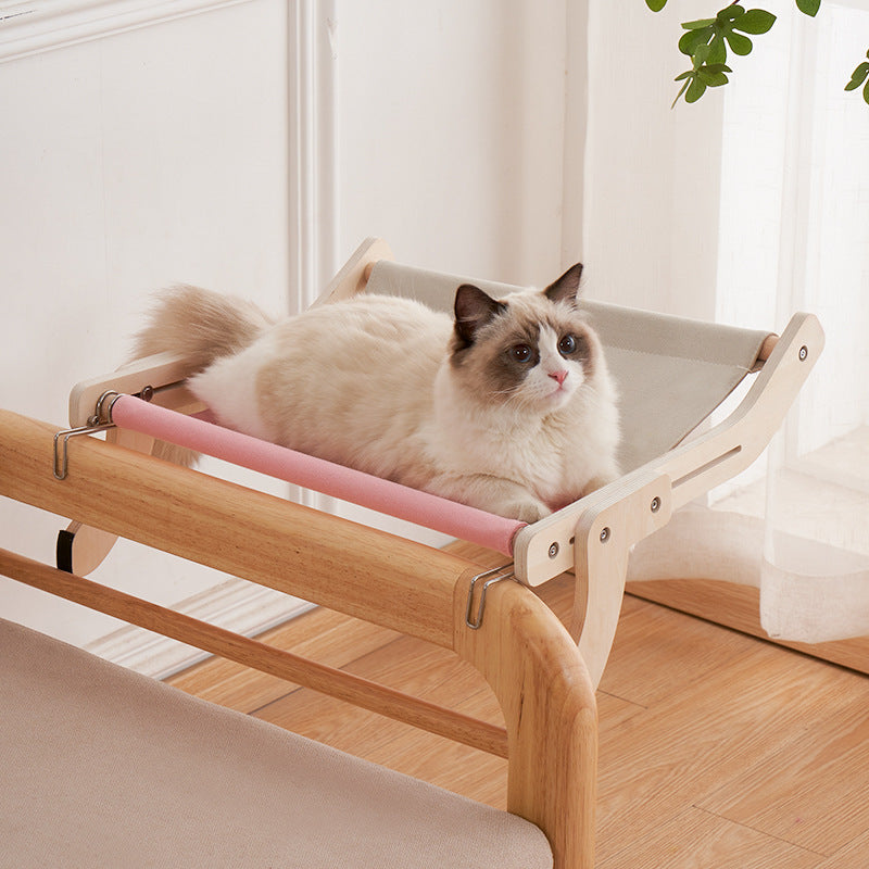 Sturdy Cat Window Hammock- Wooden Hanging Cat Bed With Washable Cotton Canvas