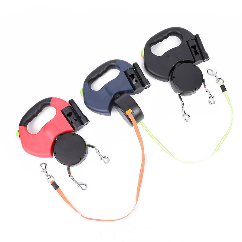 Dual Retrackable Reflective Dog Leash With LED Light