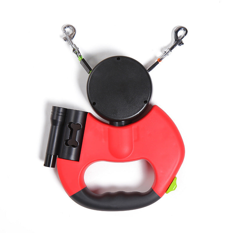 Dual Retrackable Reflective Dog Leash With LED Light